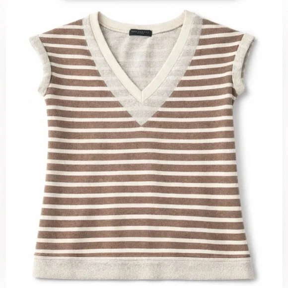 Sanctuary Striped V-Neck Short Sleeve Tee - Brown & Cream - Picture 2 of 4